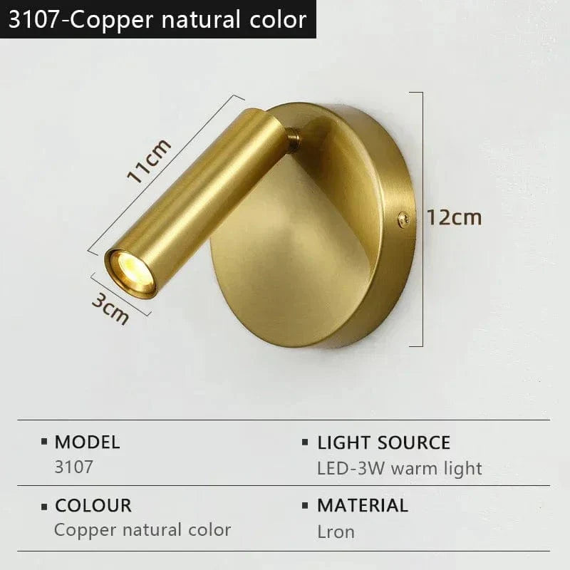 Modern LED Vägglampa Med Strömbrytare - Inomhus - Justerbar - USB Laddning - 350° Rotation - Svart/Koppar Finish