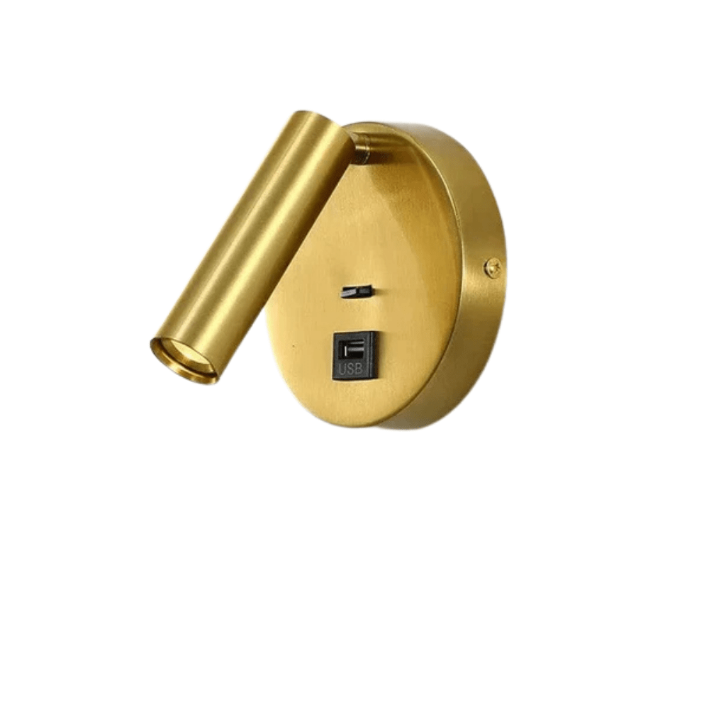 Modern LED Vägglampa Med Strömbrytare - Inomhus - Justerbar - USB Laddning - 350° Rotation - Svart/Koppar Finish