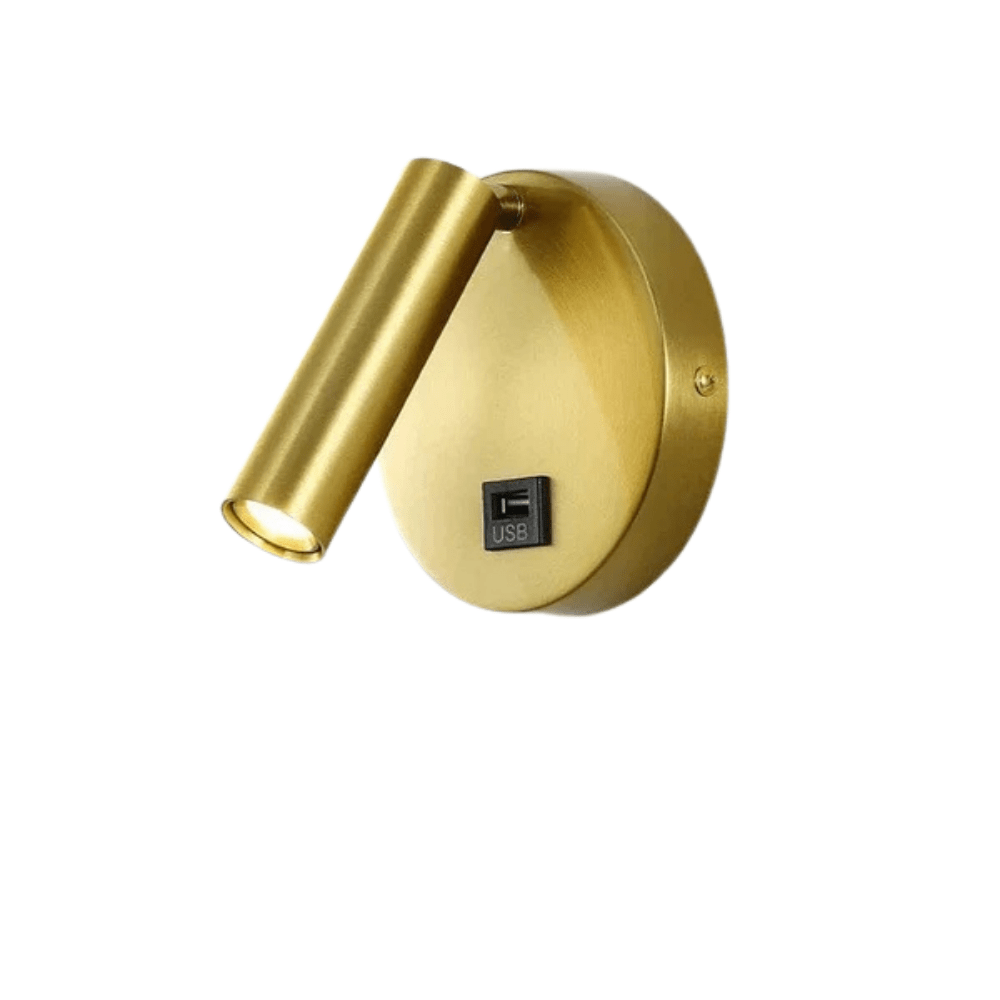 Modern LED Vägglampa Med Strömbrytare - Inomhus - Justerbar - USB Laddning - 350° Rotation - Svart/Koppar Finish