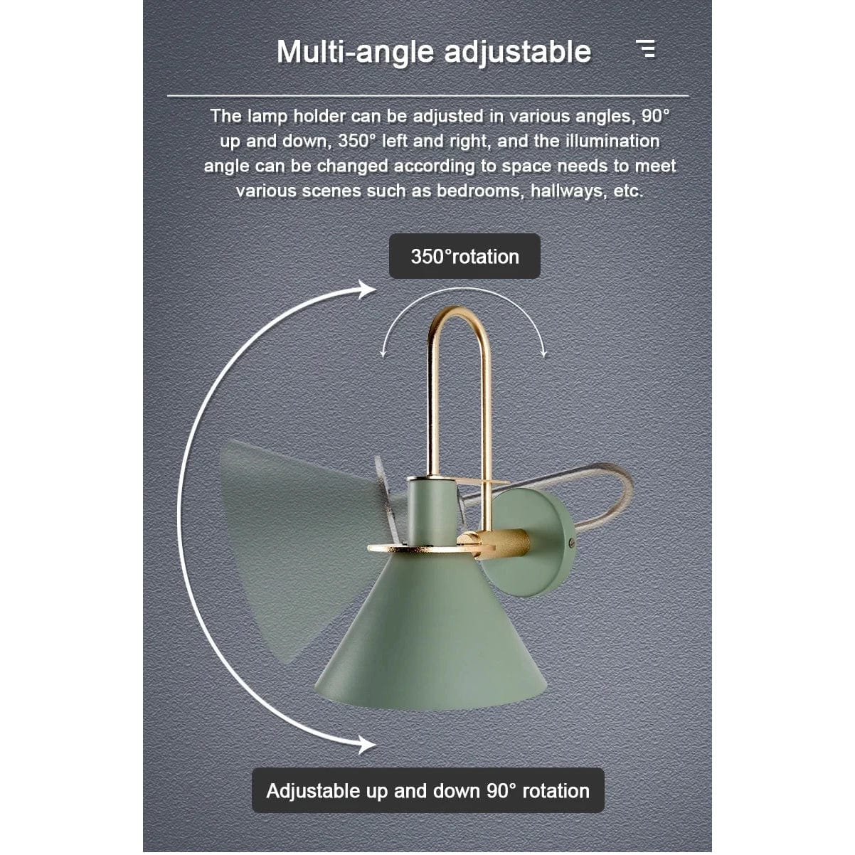 Nordisk Vägglampa med 350° Rotation och Vridomkopplare för Sängkammare och Hallbelysning - Fast installerad Vägglampa