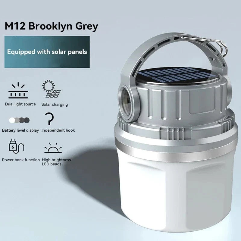 Bärbar LED Campinglampa - Solenergiladdad - Vattentålig - Kompakt design - Ideal för utomhusäventyr - Nödanvändning