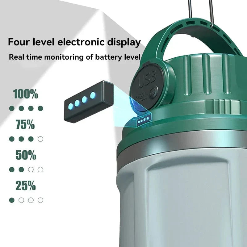 Bärbar LED Campinglampa - Solenergiladdad - Vattentålig - Kompakt design - Ideal för utomhusäventyr - Nödanvändning