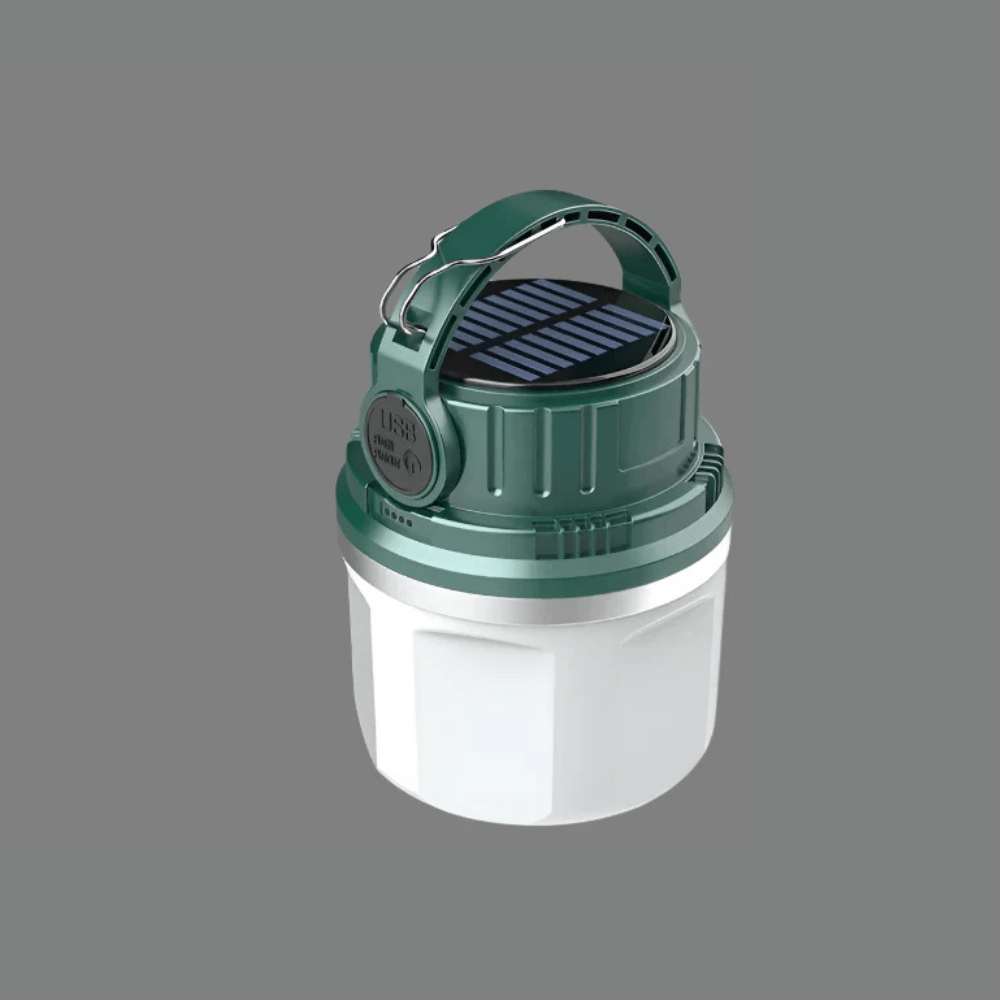 Bärbar LED Campinglampa - Solenergiladdad - Vattentålig - Kompakt design - Ideal för utomhusäventyr - Nödanvändning