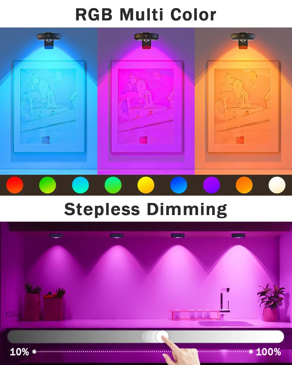 Återuppladdningsbara LED puckljus med magnetfäste – RGB-färgtemperatur - Justerbar ljusstyrka - Inomhus konstbelysning - Fjärrkontroll