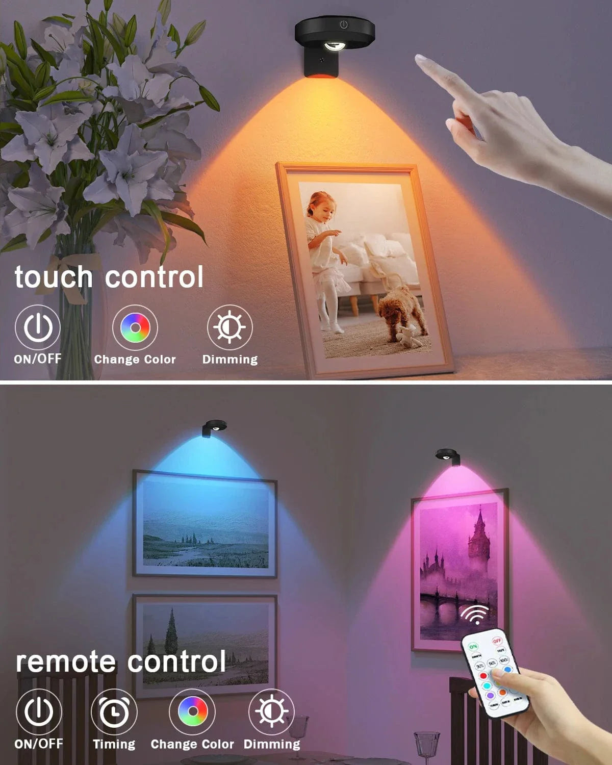 Återuppladdningsbara LED puckljus med magnetfäste – RGB-färgtemperatur - Justerbar ljusstyrka - Inomhus konstbelysning - Fjärrkontroll