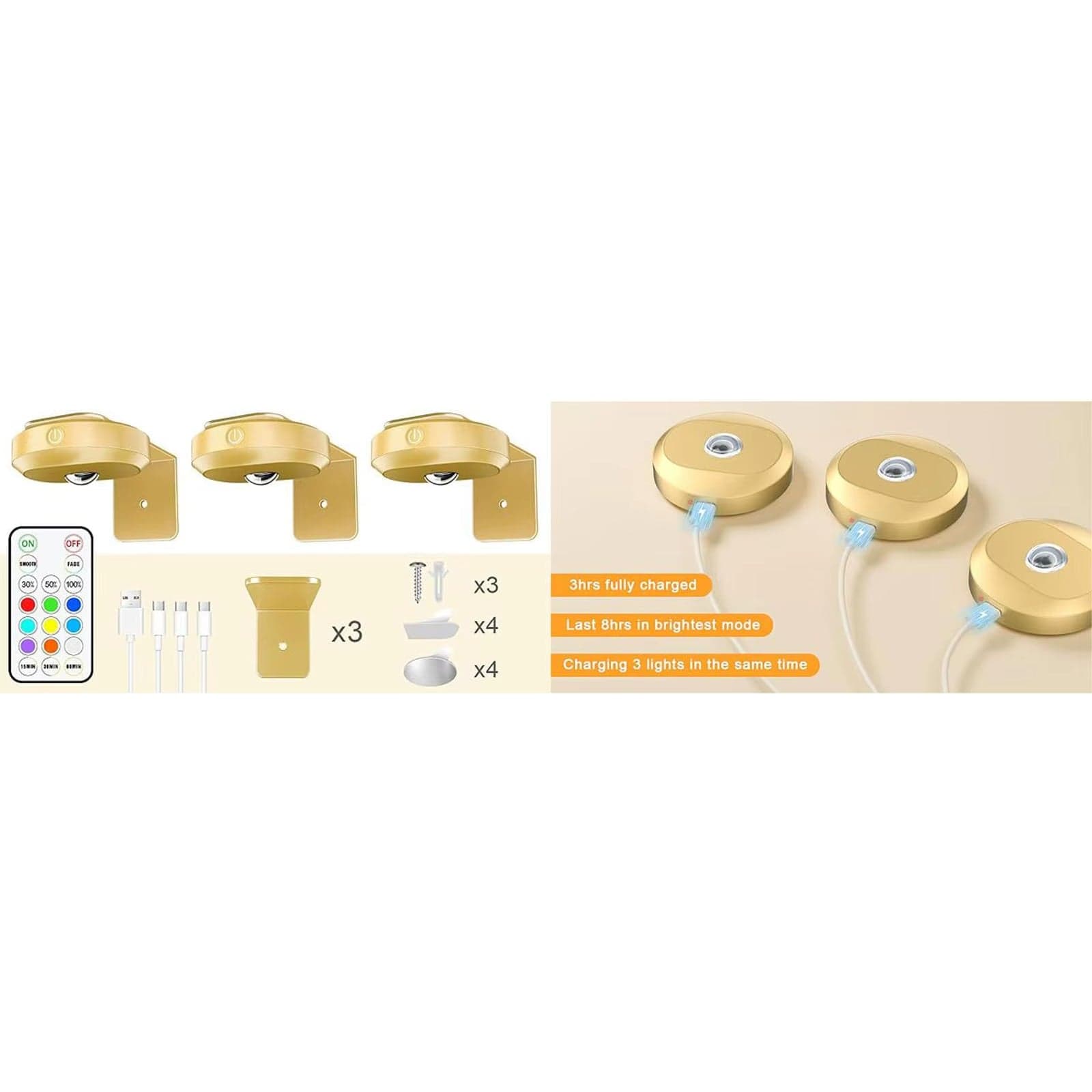 Återuppladdningsbara LED puckljus med magnetfäste – RGB-färgtemperatur - Justerbar ljusstyrka - Inomhus konstbelysning - Fjärrkontroll