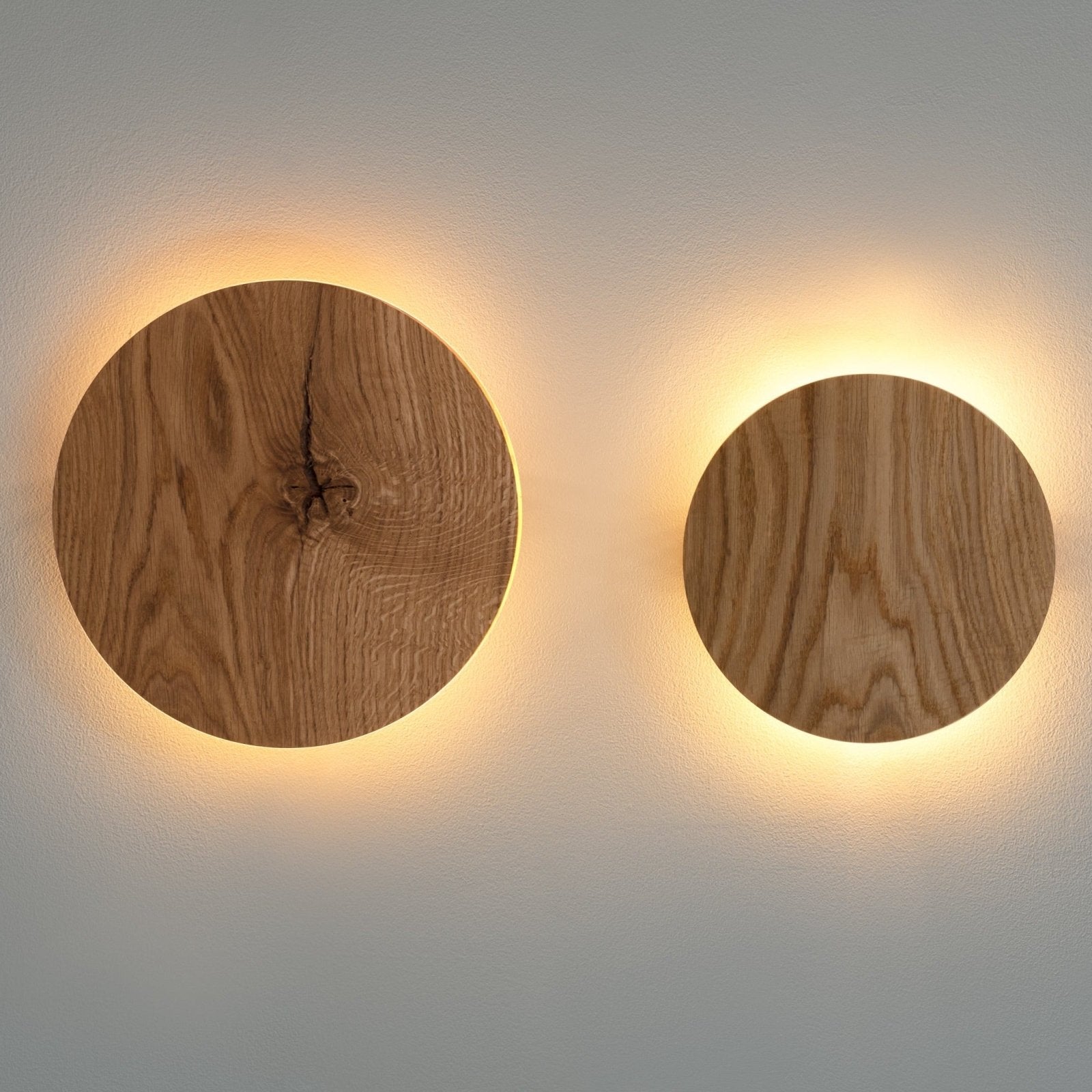 HoutGlow - Rund LED Vägglampa av Ek med Indirekt Ljus