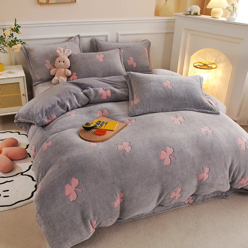 Tjock Fleece Varm Flanell Vinter Duvet Set