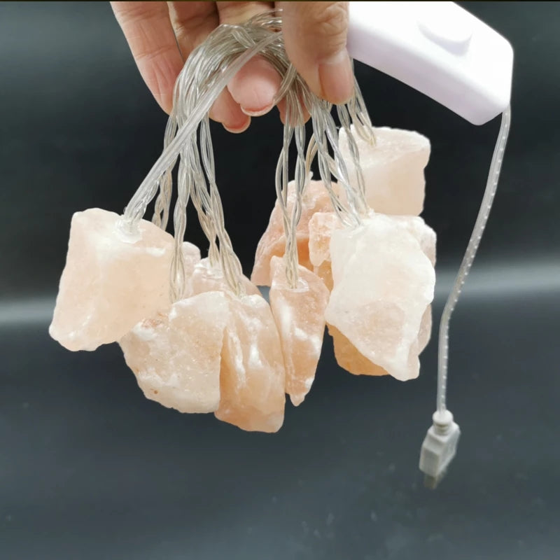 Royaleva Himalaya Salt String Lights - Portable Warm Amber Decor, Natural Crystal