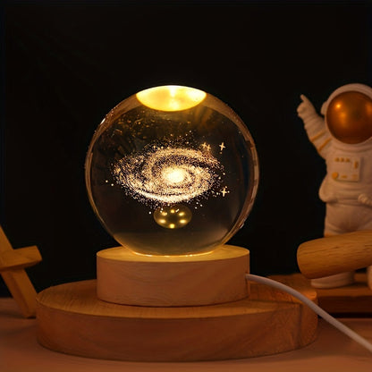 LuminaSphere - 3D Kristallboll LED Bordslampa med Trähållare