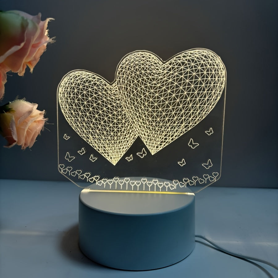 HartenLicht - Geometrisk USB Bordslampa med Varm Glöd för Kärleks Tema Dekoration