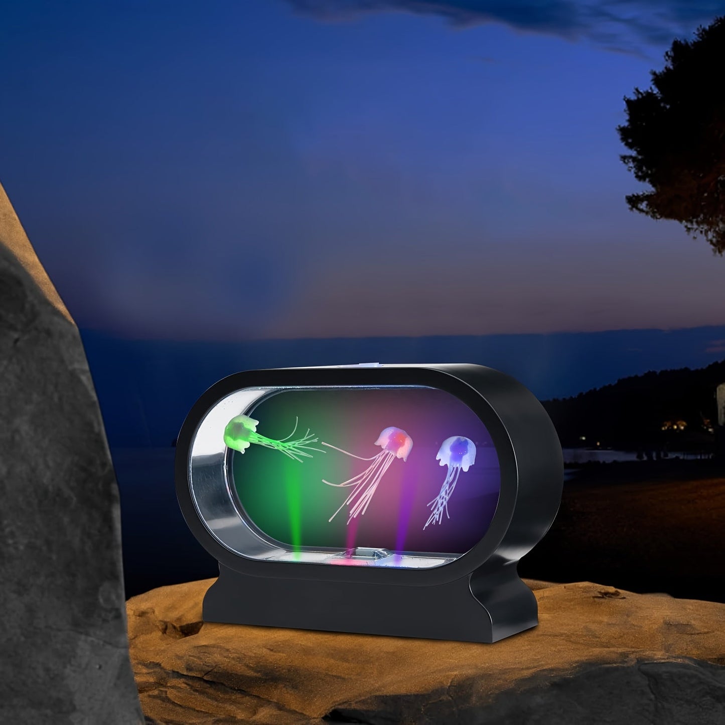 LumiJelly - LED Manet Tafellampa, 3-Färgs Simulering Akvarium Nattlampa, Batteridriven, Dekorativt Ljus