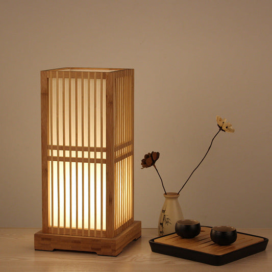 Japansk minimalistisk trä fyrkantig pelarbordslampa