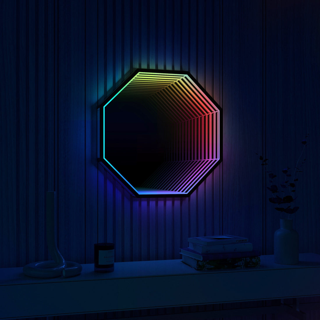 Octagon 3D Infinity Spegel Vägglampa