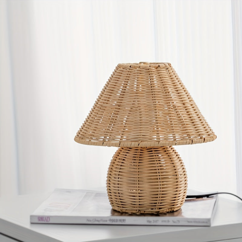 Art Deco Hantverkad Bambus Skrivbordslampa Pagoda Skärm USB Drivna Bordslampa