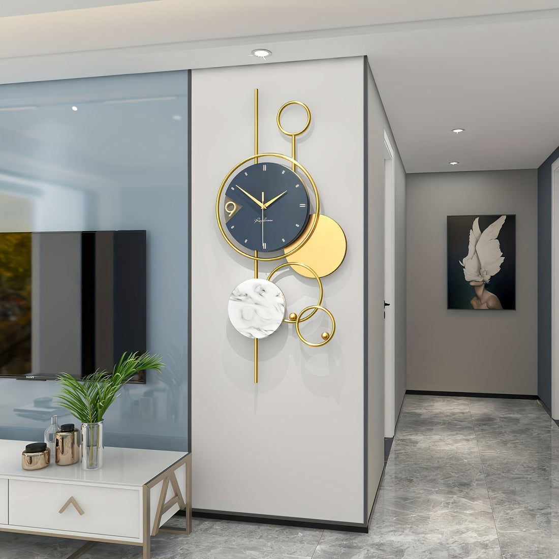Moderna Guld Metall Väggklocka - Tyst Ickeslagande Klocka, Unik Design för Vardagsrum och Kontor