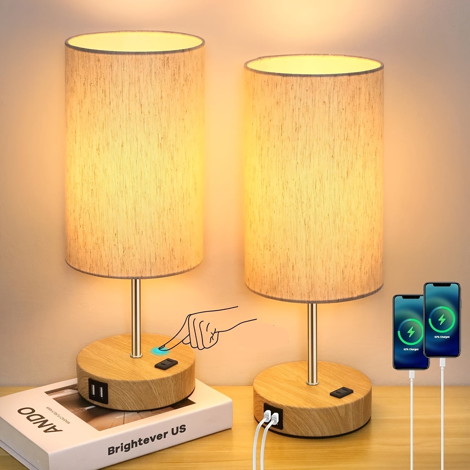 Lumora Sängbord Laddningslampa – Touch Control LED Nattduksbordslampa med USB-port