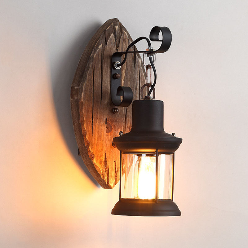 RusticGlow - Vintage vägglampa i trä med järnskärm för inredning i bottenvåningen