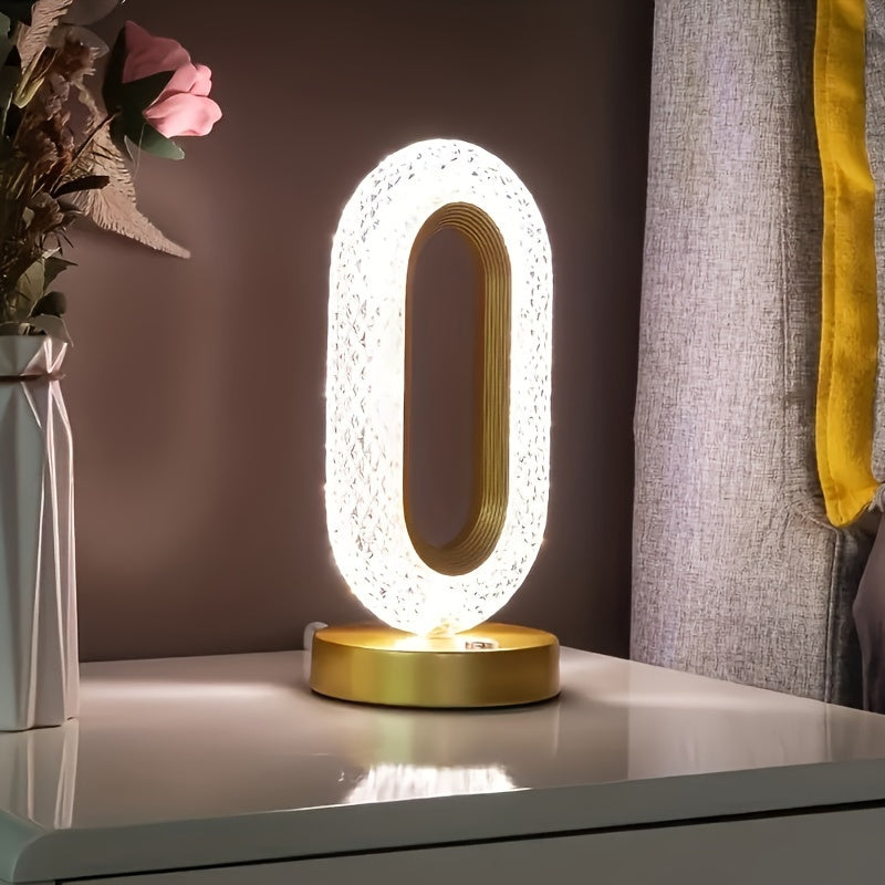 LuxeGlow - Ovalt Kristall USB Bordslampa för Sovrum och Vardagsrum