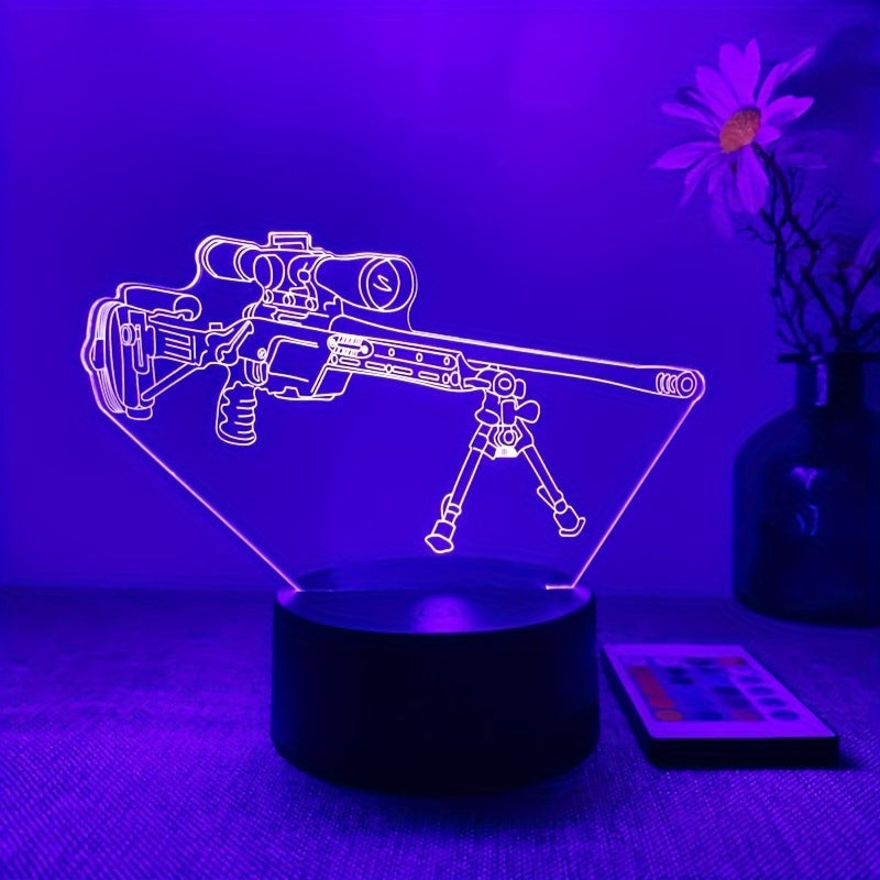 LumiGlow - 3D LED Nattlampa Svart Pistolform, 16 Färger Fjärrkontroll, USB