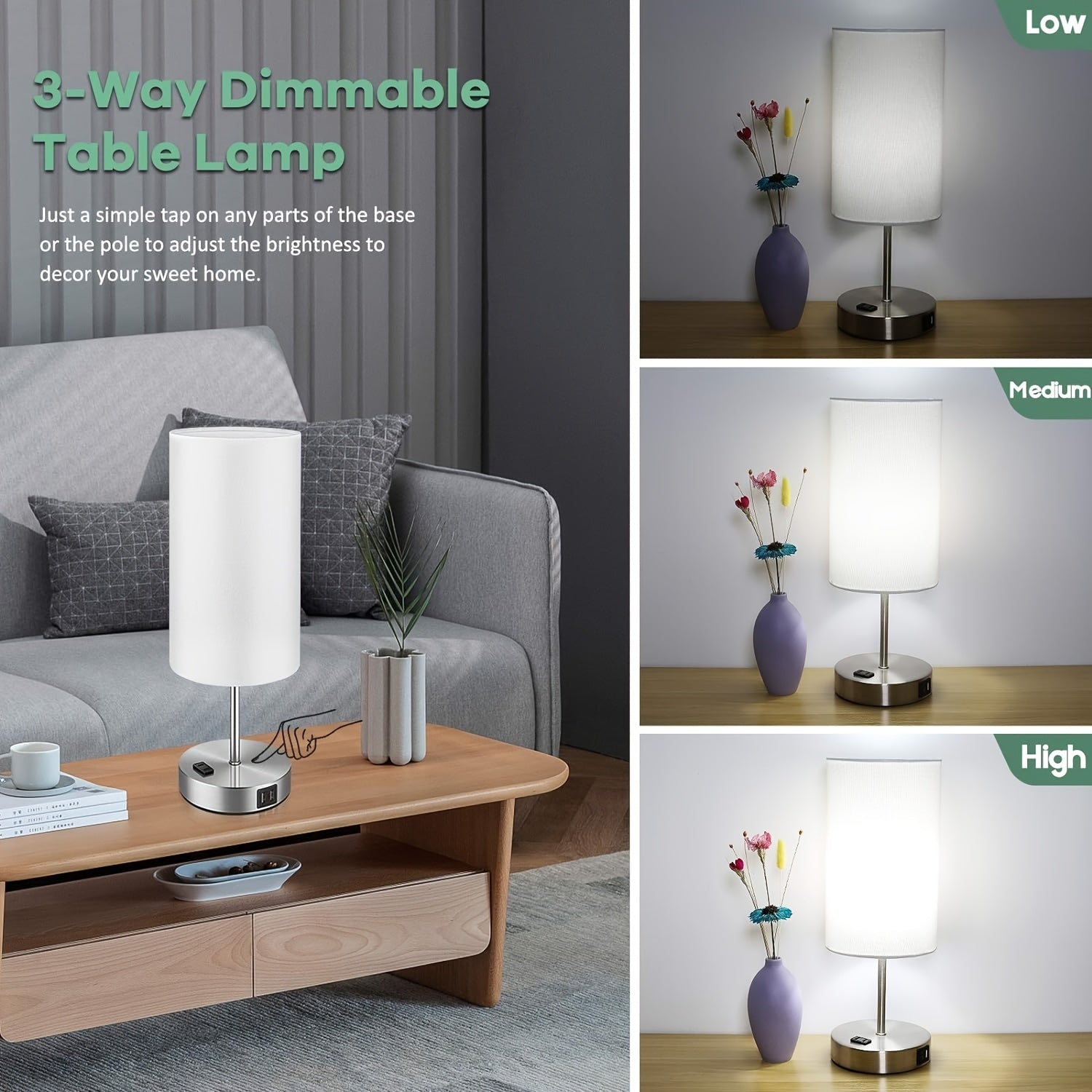 Lumora Sängbord Laddningslampa – Touch Control LED Nattduksbordslampa med USB-port