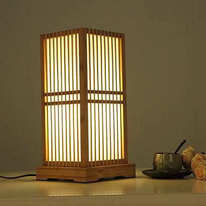 Japansk minimalistisk trä fyrkantig pelarbordslampa