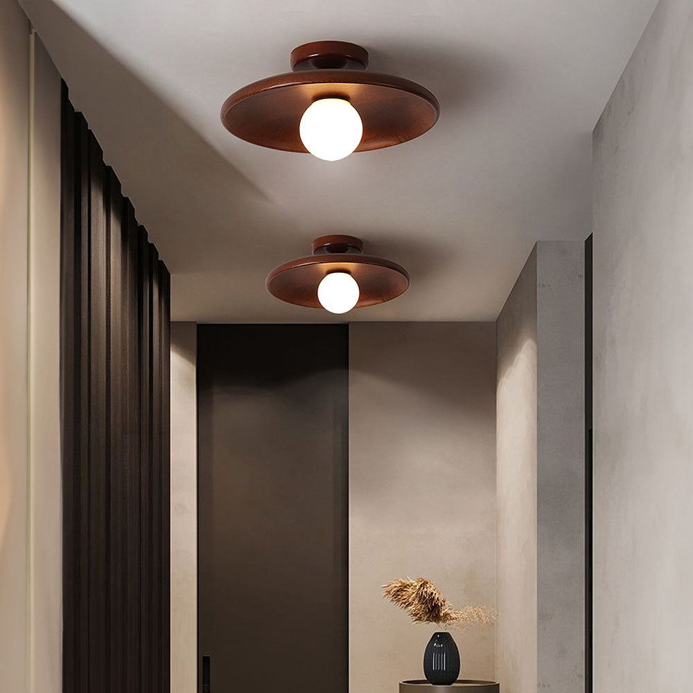 Hallway Ceiling Lamp with Round Nordic Wooden Design