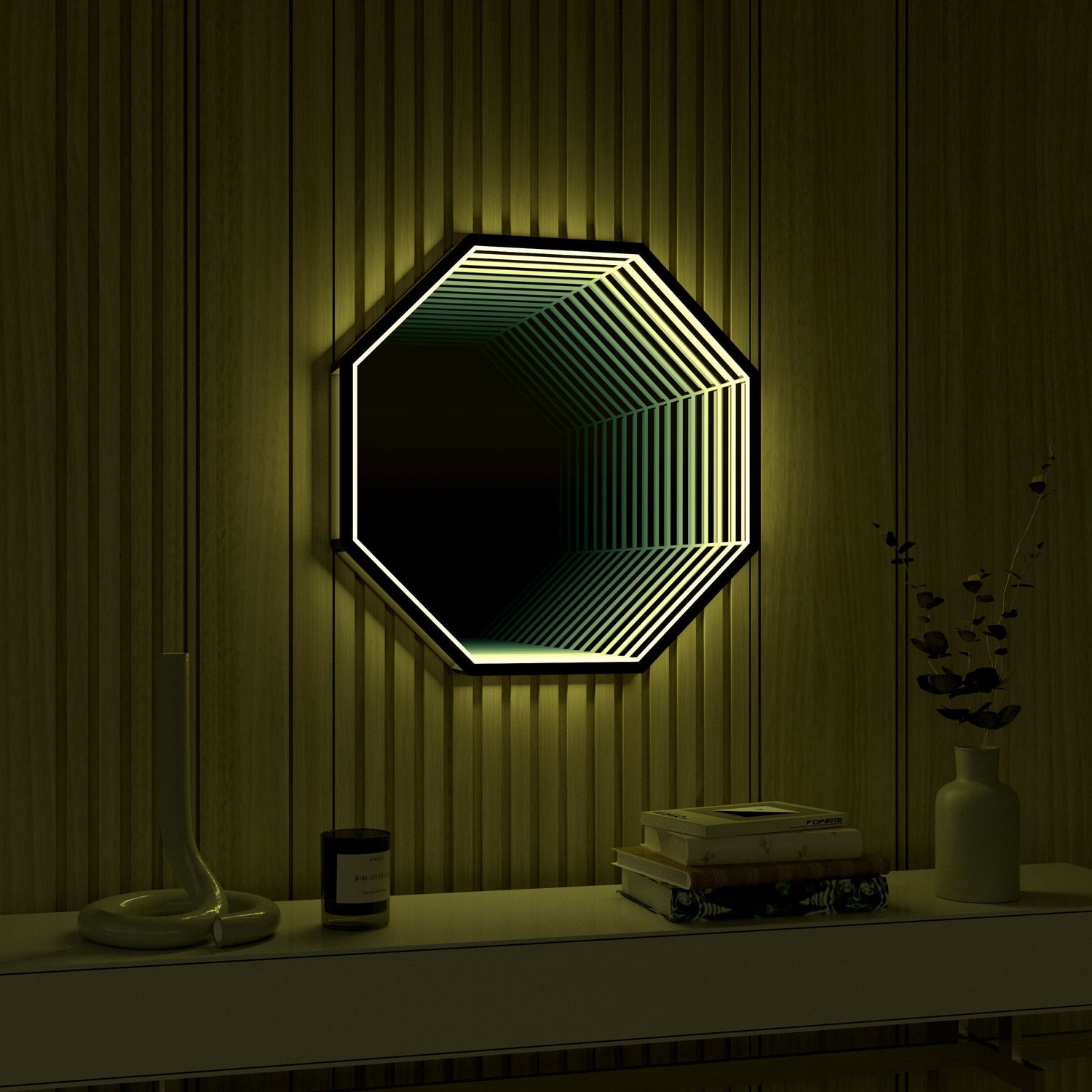 Octagon 3D Infinity Spegel Vägglampa
