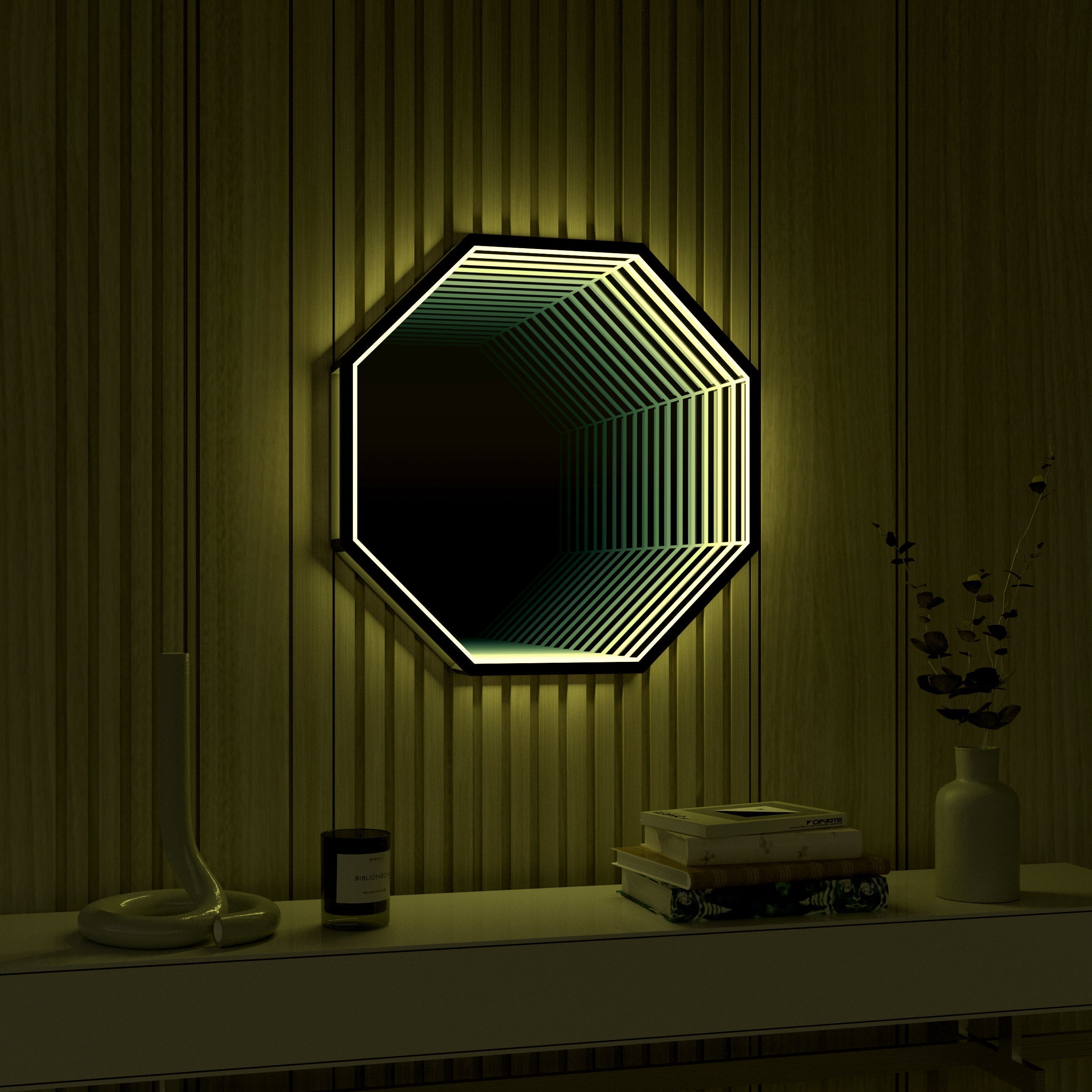 Octagon 3D Infinity Spegel Vägglampa