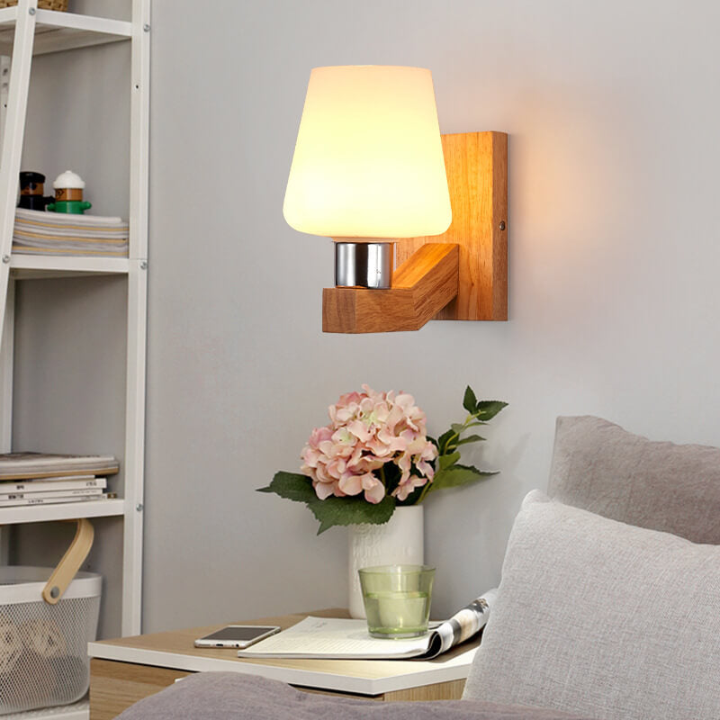 Nordisk Minimalistisk Vägglampa med Glas och Trä