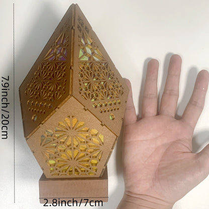 BohoGlow - Trä Bordprojektorlampa med USB-Laddning och Färgade LED-lampor