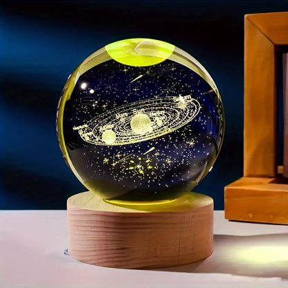 LumiSphere - 3D Kristallboll LED Nattlampa med Träbas