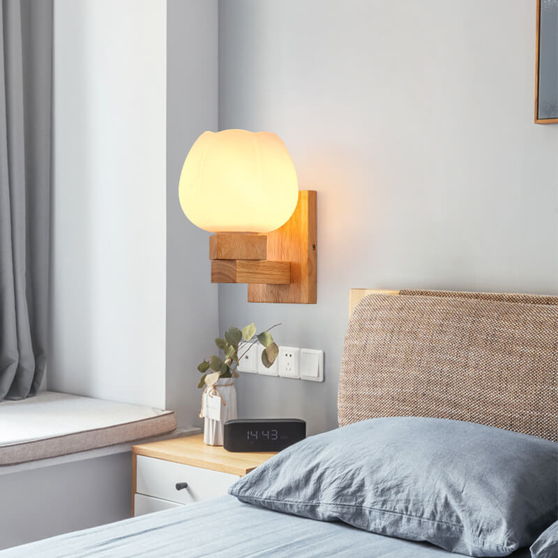Nordisk Minimalistisk Vägglampa med Glas och Trä