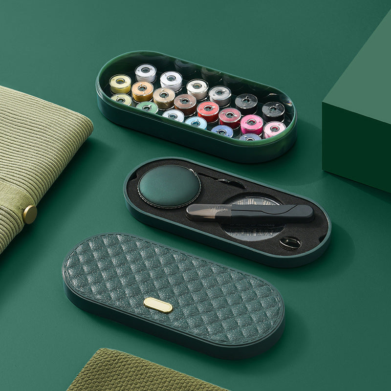 Carvallo Nähset i dubbel-etui | 20 färgglada spolar & läder-måttband | Kompakt & organiserat | 19,5×8,5×3,8 cm