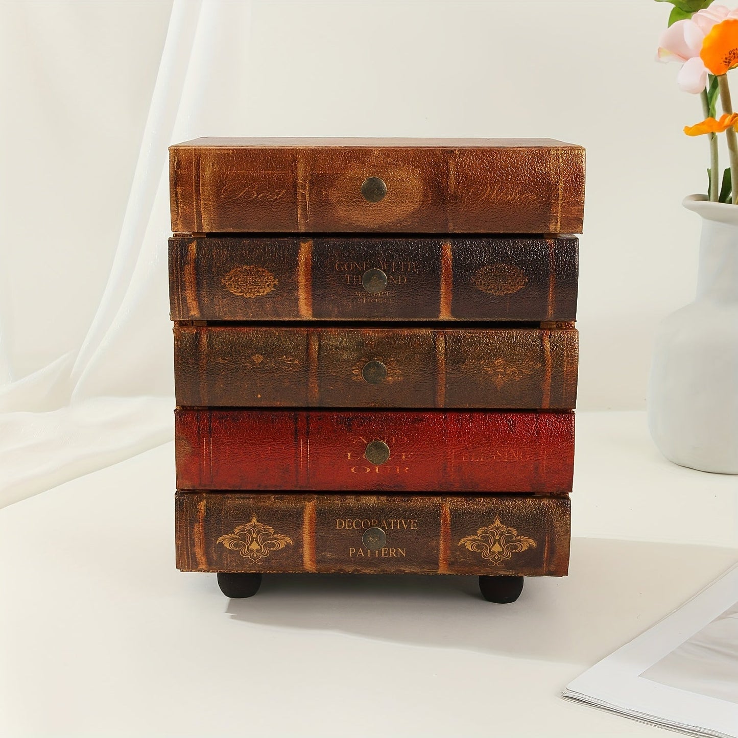 Carvallo-Smyckesbox Librovana | 5 lådor i bokdesign | Vintage-stil | Organisator för smycken & samlarföremål