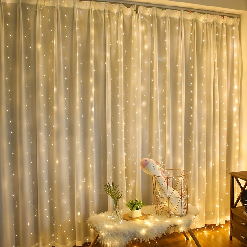 Fairy Curtain Lights USB Fjärrkontroll Varm Vit