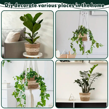 Dekorativa växtkorgar i sjögräs i 3-pack – Handflätade blomkrukor med folieinsats