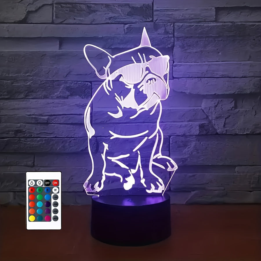 DecoBulldog - 3D Fransk Bulldog Nattlampa med 16 Färger