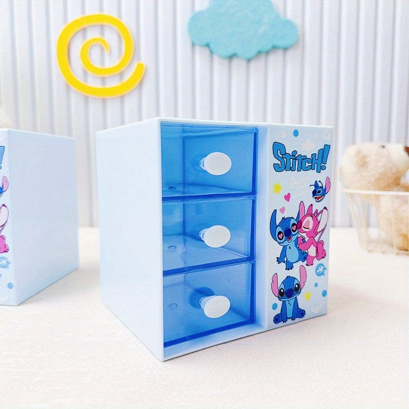 Disney Stitch Cartoon 3-compartment förvaringslåda – Multifunktionell organizer för skrivbord, smycken och leksaker