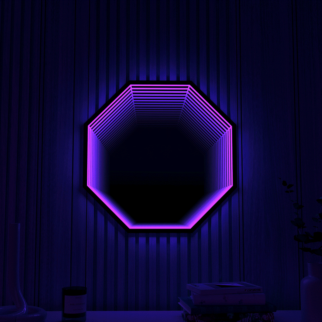 Octagon 3D Infinity Spegel Vägglampa