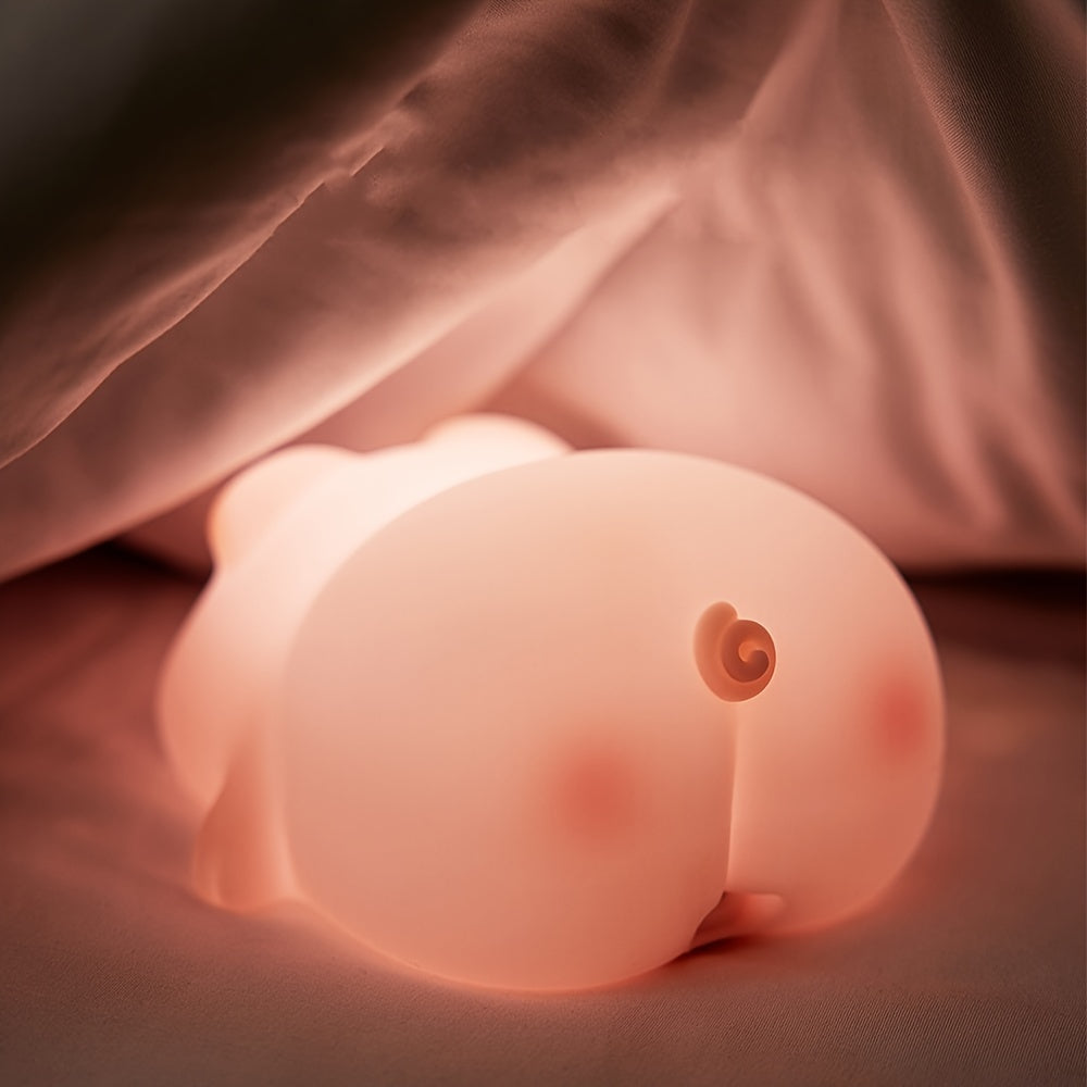 PiggyGlow - Söt Silikon Nattlampa, USB Uppladdningsbar, Perfekt Present