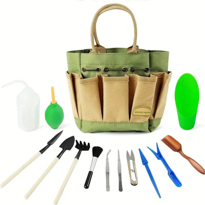 Carvallo Mini Trädgårdsverktyg-set | 13-delar | För Bonsai, suckulenter & rumsväxter | Med organiseringsväska