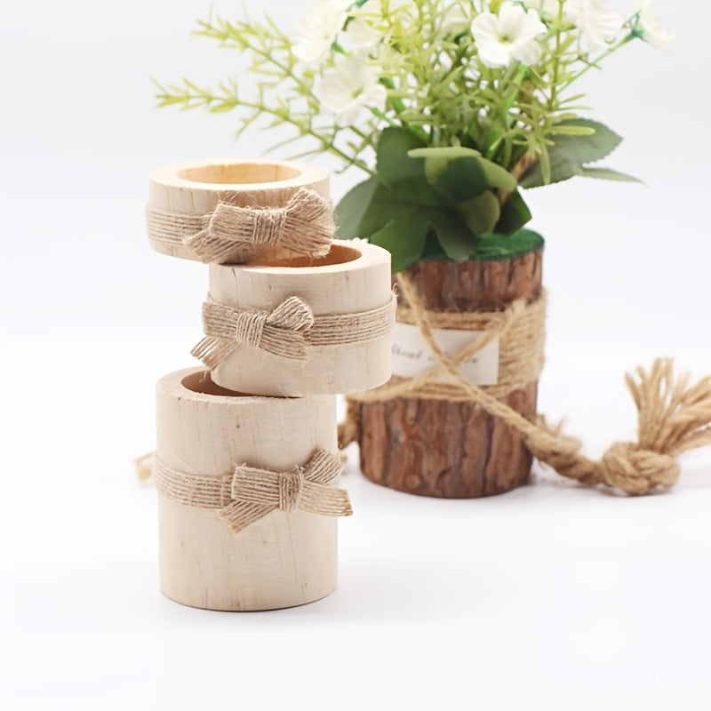 Trä Tealight Hållare med Jute Snöre – Rå Inredning för Hem och Trädgård