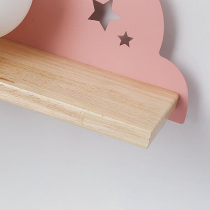 Nordisk Macaron-moln-vägglampa i glas och trä med 1 ljus