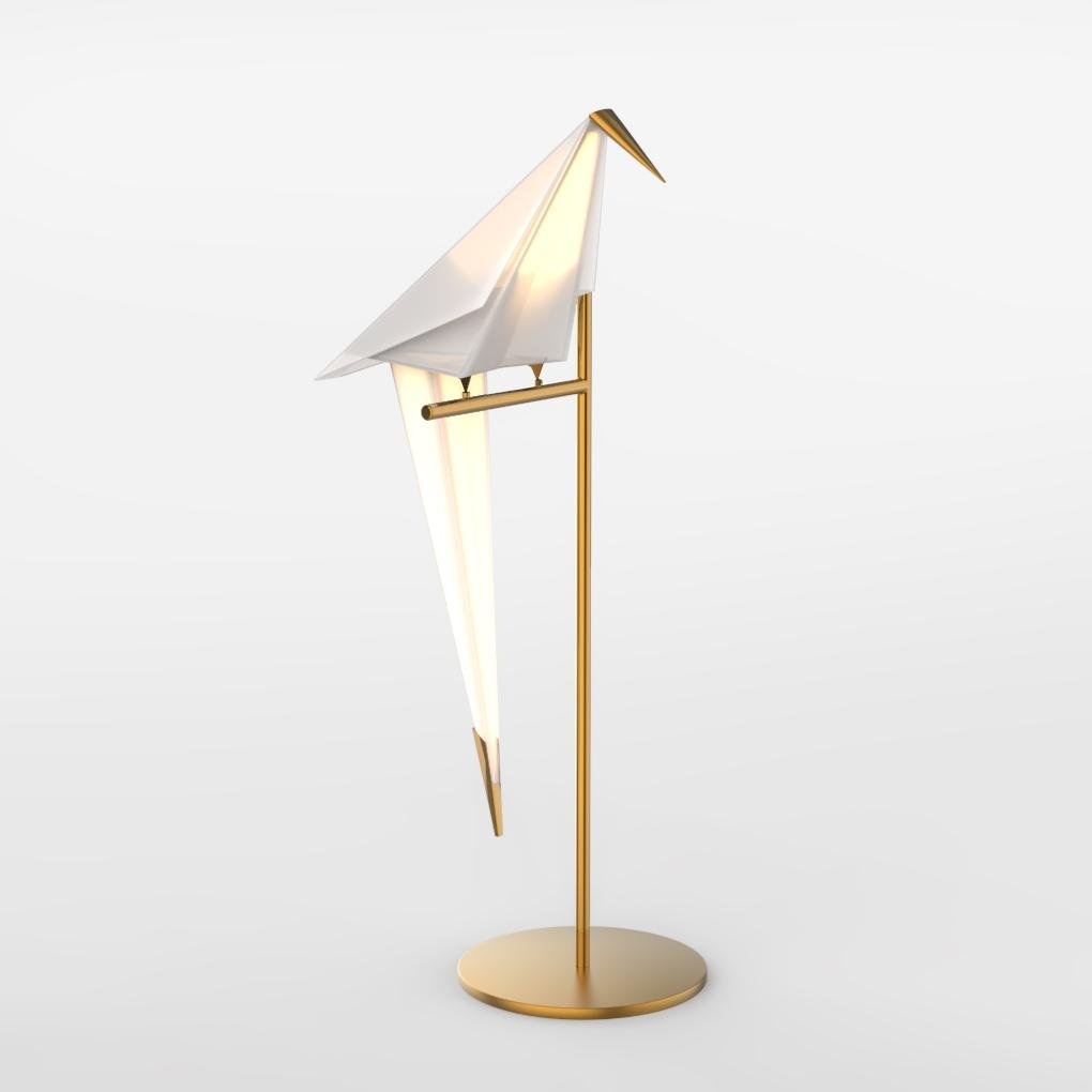 OrigamiGlow – Gyllene Origami Bordslampa i Kråkfågel Design med LED Belysning