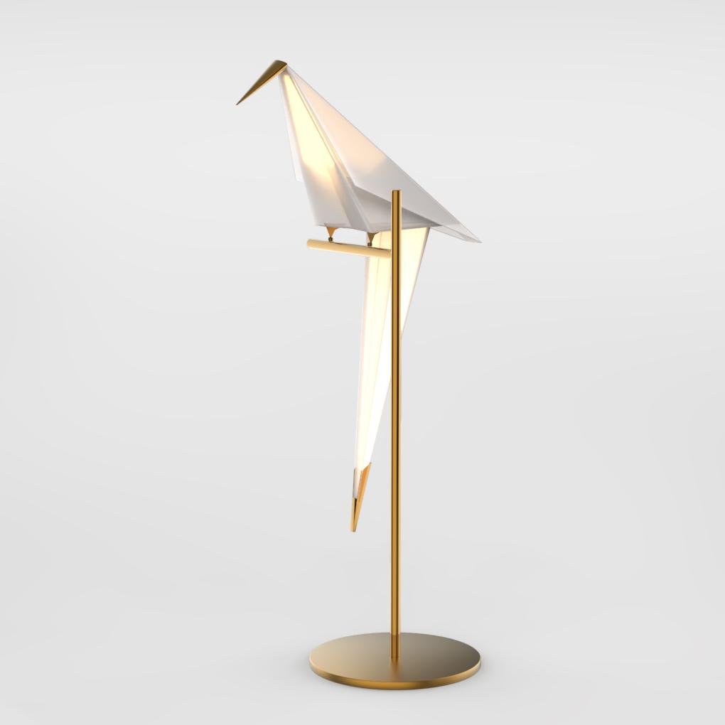OrigamiGlow – Gyllene Origami Bordslampa i Kråkfågel Design med LED Belysning
