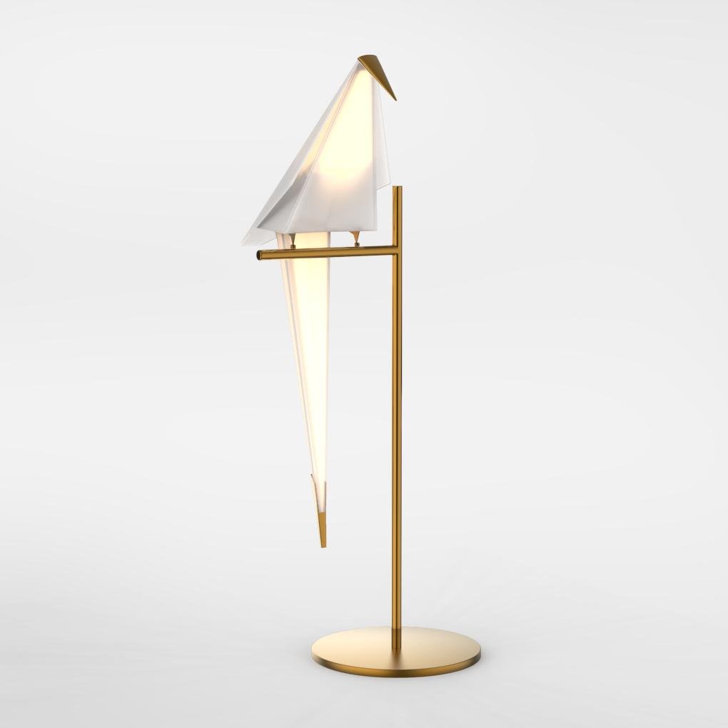 OrigamiGlow – Gyllene Origami Bordslampa i Kråkfågel Design med LED Belysning