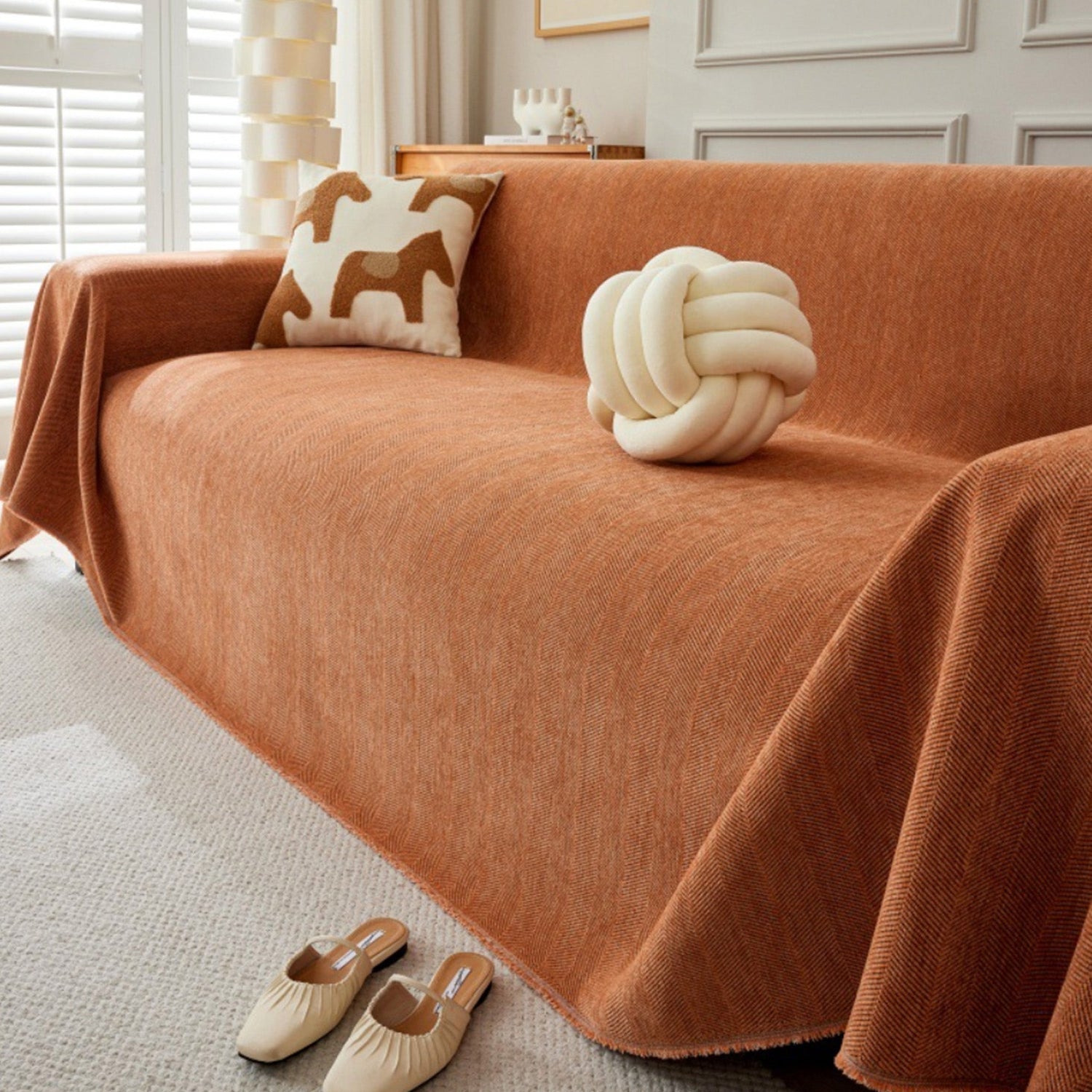 Hållbar husdjursvänlig herringbone sofföverdrag - Modern, stiligt och hållbart soffskydd