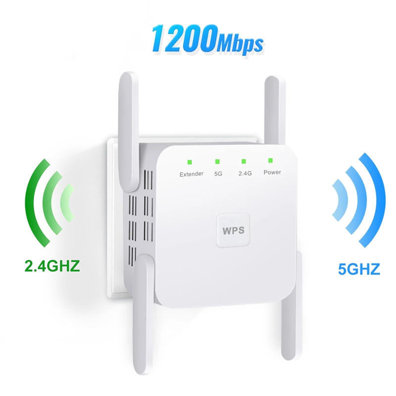 1200Mbps 5GHz Trådlös WiFi Extender | Öka ditt Internet med Dual-Band Repeater &amp; Brandvägg