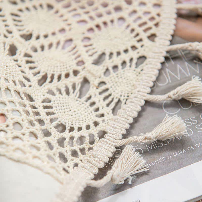 Beige Hålig Ut Ljusfilter Fringed Gardin